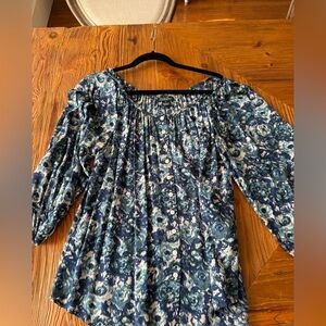 Lucky Brand Floral Blue Peasant Boho Style Women's Top
